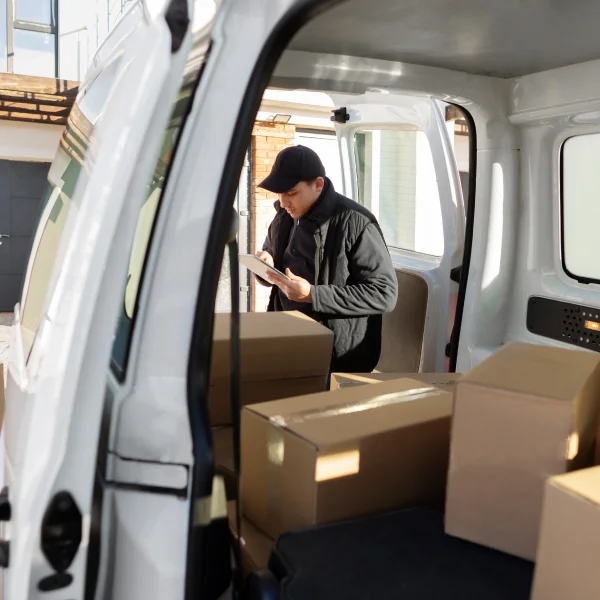 Un homme dans un van, prêt à offrir des services de déménagement.